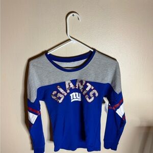 Women's Blue and Gray Long Sleeve Giants Tee